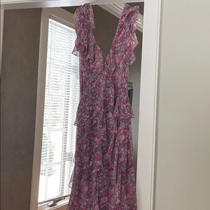 Long pink flowered ruffled dress  by Misa